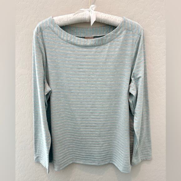 CHICO’S | Blue Gray Metallic Stripe Long Sleeve Top | Size 2 Large - Picture 1 of 7